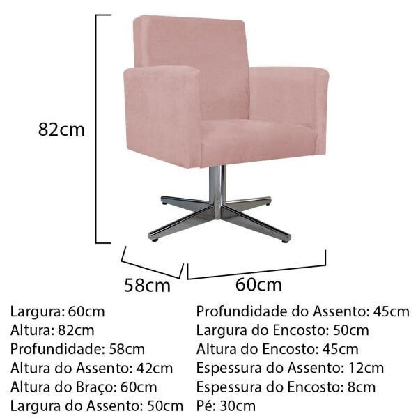 Kit Namoradeira, 02 Poltronas Beatriz e 02 Puff Sofia Base Giratória de Metal Suede Rosê - STS M - 5