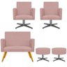 Kit Namoradeira, 02 Poltronas Beatriz e 02 Puff Sofia Base Giratória de Metal Suede Rosê - STS M - 1