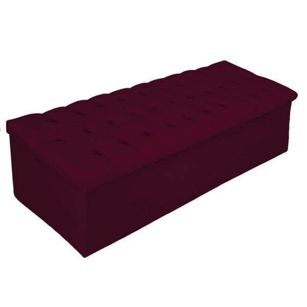 Calçadeira Baú Estofada Mel 140cm Casal com Capitonê Suede Bordô - 1