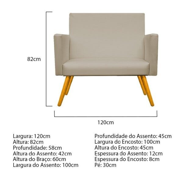 Kit Namoradeira e 02 Poltronas Beatriz Base Giratória de Madeira Corano Bege - STS Móveis - 6