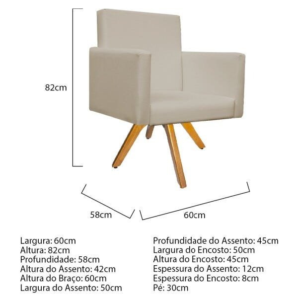Kit Namoradeira e 02 Poltronas Beatriz Base Giratória de Madeira Corano Bege - STS Móveis - 5