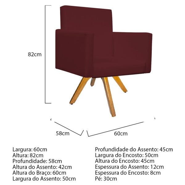 Kit 04 Poltronas Beatriz Base Giratória de Madeira Corano Bordô - STS Móveis - 5