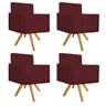Kit 04 Poltronas Beatriz Base Giratória de Madeira Corano Bordô - STS Móveis - 1