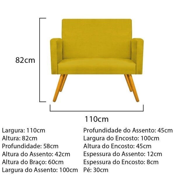 Kit Namoradeira Beatriz e 02 Puffs Sofia Base Giratória de Madeira Suede Amarelo - STS Móveis - 4