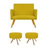 Kit Namoradeira Beatriz e 02 Puffs Sofia Base Giratória de Madeira Suede Amarelo - STS Móveis - 1