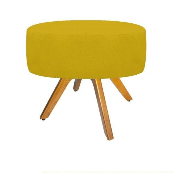 Kit Namoradeira Beatriz e 02 Puffs Sofia Base Giratória de Madeira Suede Amarelo - STS Móveis - 6
