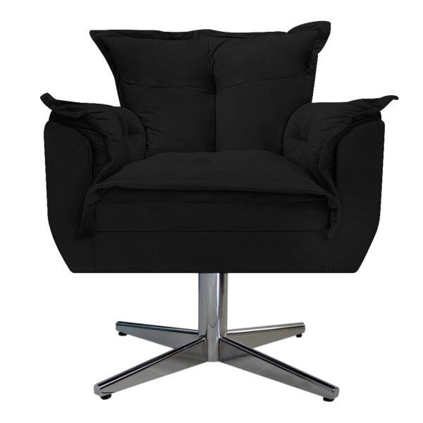 Kit 3 Poltronas Opala Base Giratória de Metal Suede Preto - Sts Móveis - 3