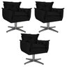 Kit 3 Poltronas Opala Base Giratória de Metal Suede Preto - Sts Móveis - 1