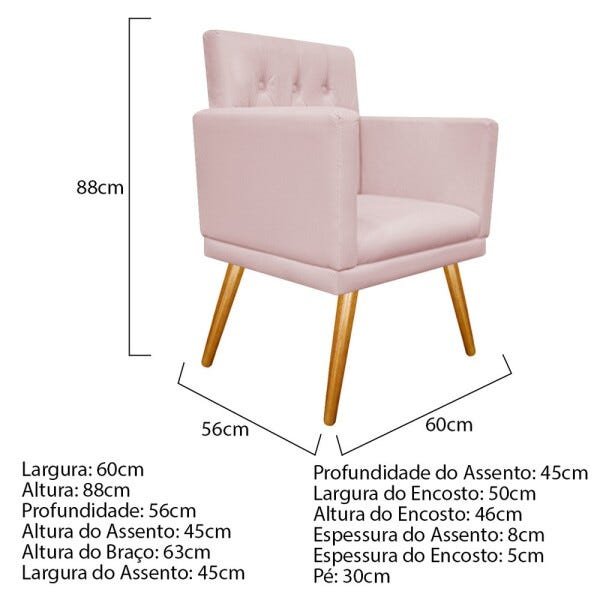 kit 03 Poltronas Fernanda Palito Mel Corano Rosa Bebê - STS Móveis - 5