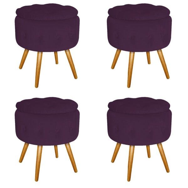 Kit 4 Puffs Londres Baú Palito Mel Suede Roxo - Sts Móveis - 1