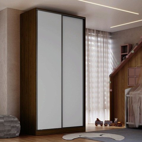 Guarda-Roupa 2 Portas de Correr 3 Gavetas MDF Domus 120cm Marrom Branco/Freijó Nature