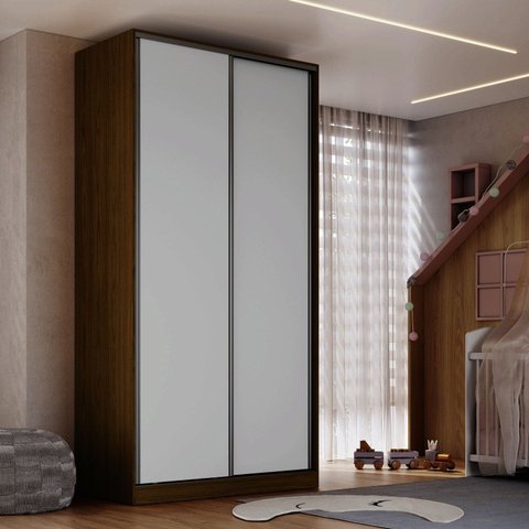 Guarda-Roupa 2 Portas de Correr 3 Gavetas MDF Domus 120cm Marrom Branco/Freijó Natura