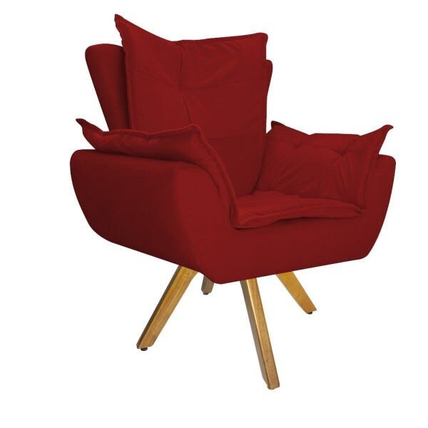 kit 03 Poltronas Apolo Base Giratória de Madeira Suede Vermelho - STS Móveis - 2