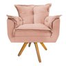 Poltrona Opala Base Giratória de Madeira Suede Rosê - Sts Móveis - 2