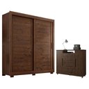 Ver imagem 1 de Guarda Roupa Casal Titanium 2 Portas com Cômoda Sapateira Versátil 4 Gavetas Jacarandá Fosco-