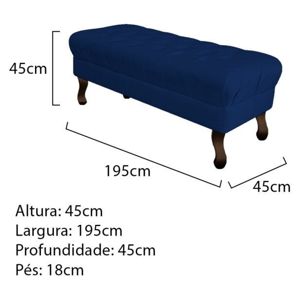 Puff Retrô 195cm Luis XV Suede Azul Marinho - Sts Móveis - 3
