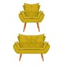 Kit Namoradeira e Poltrona Apolo Pés Palito Mel Suede Amarelo - STS Móveis - 1