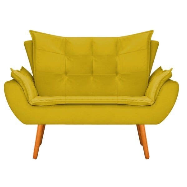 Kit Namoradeira e Poltrona Apolo Pés Palito Mel Suede Amarelo - STS Móveis - 5