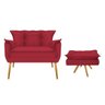 Kit Namoradeira e Puff Opala Base Giratória de Madeira Suede Vermelho - Sts Móveis - 1