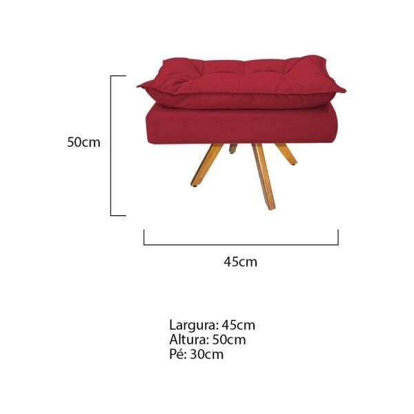 Kit Namoradeira e Puff Opala Base Giratória de Madeira Suede Vermelho - Sts Móveis - 5