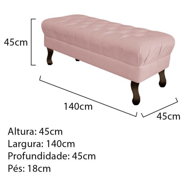 Puff Retrô 140cm Luis XV Suede Rosê - Sts Móveis - 3