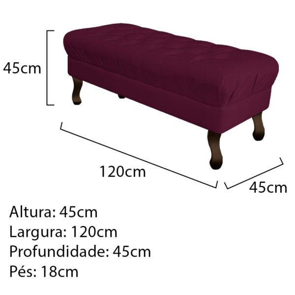 Puff Retrô 120cm Luis XV Suede Bordô - Sts Móveis - 3