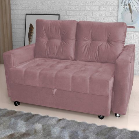 Sofá Cama para Sala de Estar Cross Veludo Turkey Rosa