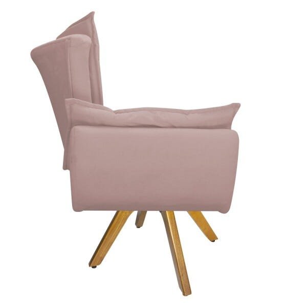 kit Poltrona e Puff Apolo Base Giratória de Madeira Suede Rosê - STS Móveis - 4
