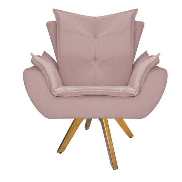 kit Poltrona e Puff Apolo Base Giratória de Madeira Suede Rosê - STS Móveis - 3