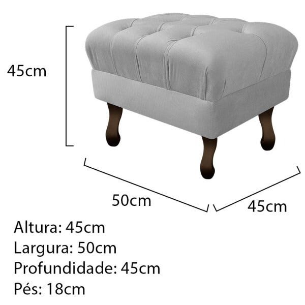 Puff Retrô Luis XV Suede Cinza - Sts Móveis - 3