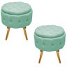 Kit 2 Puffs Londres Baú Palito Mel Linho Azul Turquesa - Sts Móveis - 1