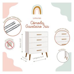 Cômoda Gaveteiro Infantil Isis Branco Acetinado - Reller - 2