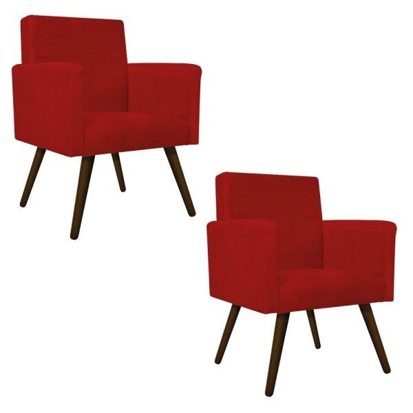 Kit 2 Poltronas Beatriz Palito Tabaco Suede Vermelho - 1