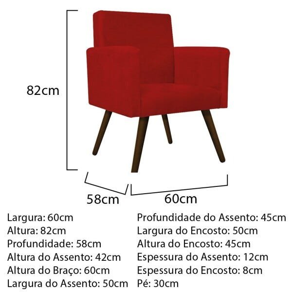 Kit 2 Poltronas Beatriz Palito Tabaco Suede Vermelho - 5