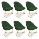 Ver imagem 1 de Kit 06 Cadeiras Poltrona de Jantar Bela Suede Verde Base Metálica Industrial Dourado - Pallazio