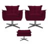 Kit 2 Poltronas e Puff Opala Base Giratória de Metal Suede Bordô - Sts Móveis - 1