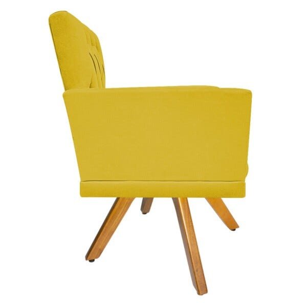 Kit 2 Poltronas Fernanda Base Giratória de Madeira Suede Amarelo - 4