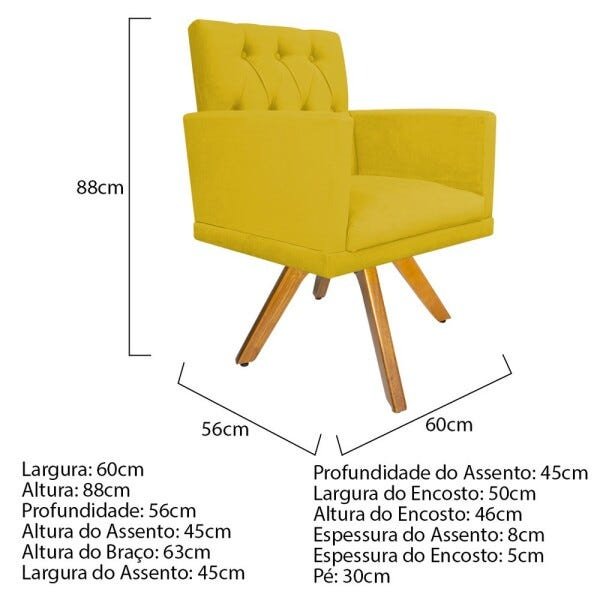 Kit 2 Poltronas Fernanda Base Giratória de Madeira Suede Amarelo - 5