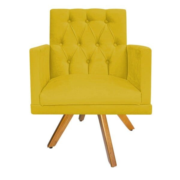 Kit 2 Poltronas Fernanda Base Giratória de Madeira Suede Amarelo - 2