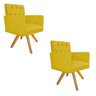Kit 2 Poltronas Fernanda Base Giratória de Madeira Suede Amarelo - 1