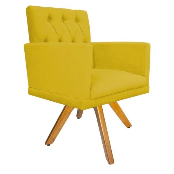 Kit 2 Poltronas Fernanda Base Giratória de Madeira Suede Amarelo - 3