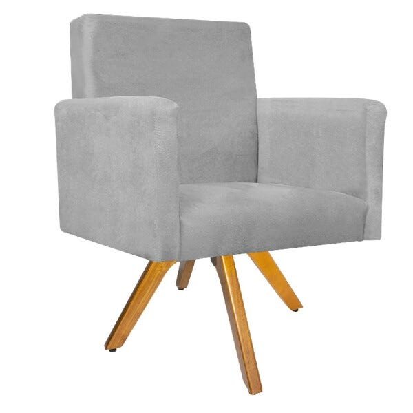 Kit 2 Poltronas Beatriz Base Giratória de Madeira Suede Cinza - 2