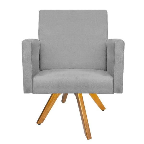 Kit 2 Poltronas Beatriz Base Giratória de Madeira Suede Cinza - 3