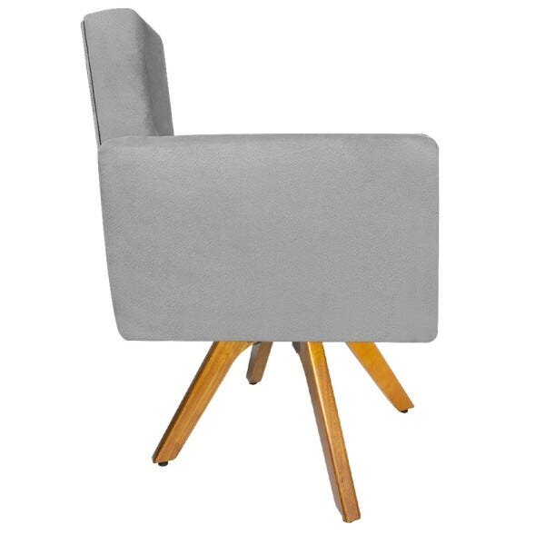 Kit 2 Poltronas Beatriz e 2 Puff Sofia Base Giratória de Madeira Suede Cinza - 4