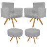 Kit 2 Poltronas Beatriz e 2 Puff Sofia Base Giratória de Madeira Suede Cinza - 1