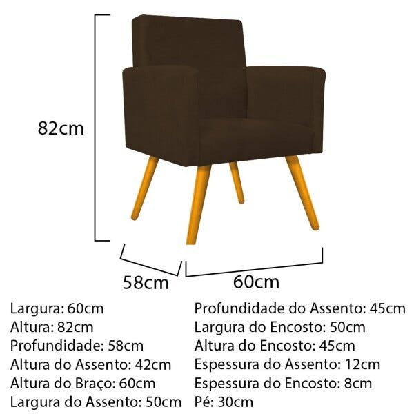 Kit 2 Poltronas Beatriz e 2 Puff Sofia Palito Mel Suede Marrom - 4
