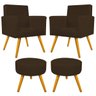 Kit 2 Poltronas Beatriz e 2 Puff Sofia Palito Mel Suede Marrom - 1