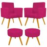 Kit 2 Poltronas Beatriz e 2 Puff Sofia Palito Mel Suede Pink - 1