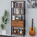Ver imagem 1 de Estante para Livros Pinho/preto C/ 01 Porta e 4 Prateleiras