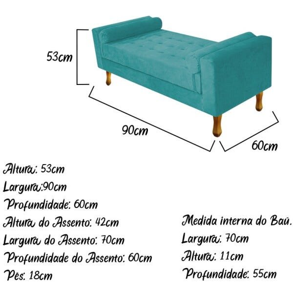 Recamier Félix Solteiro 90cm Suede Azul Turquesa - 3